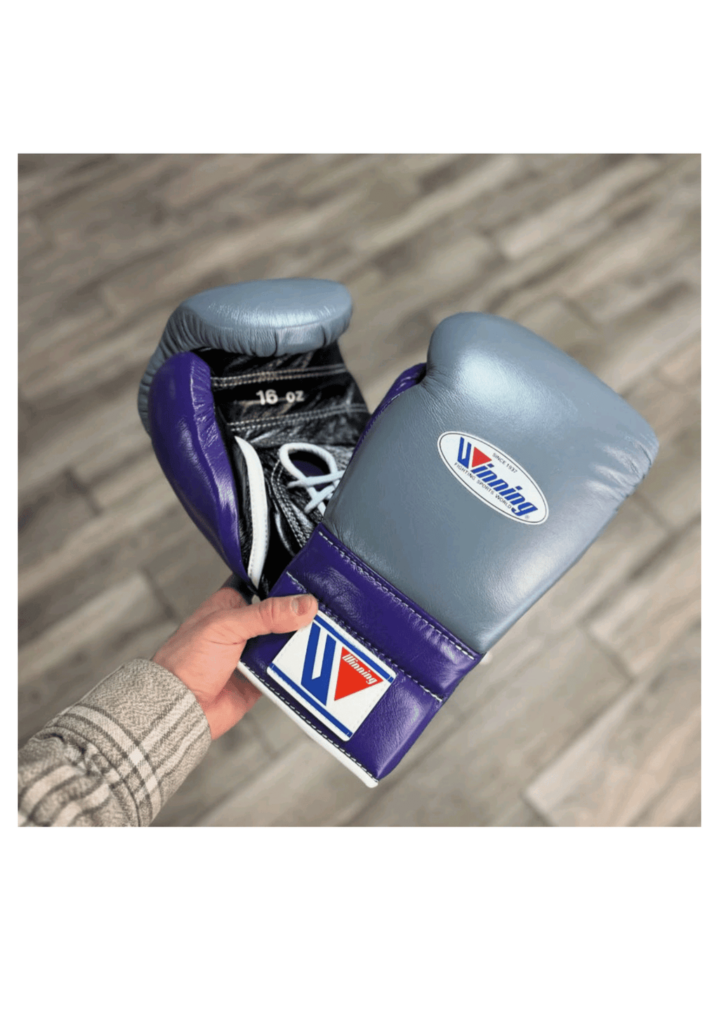 Winning Professional Lace-Up Boxing Gloves - Custom Grey & Purple - PunchPro Boxing