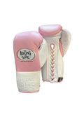 No Boxing No Life Pink & White Lace-Up Boxing Gloves | Professional Mexican Training & Sparring Gloves - PunchPro Boxing