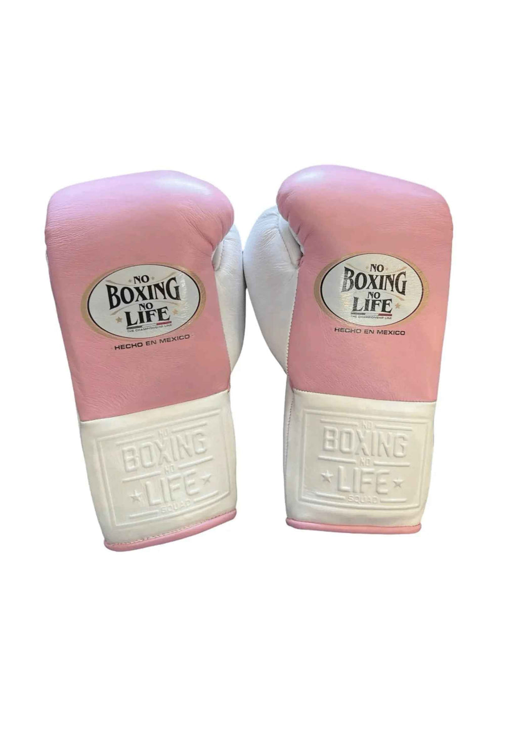 No Boxing No Life Pink & White Lace-Up Boxing Gloves | Professional Mexican Training & Sparring Gloves - PunchPro Boxing