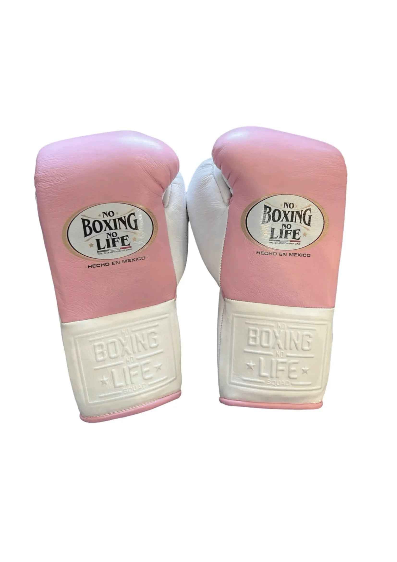 No Boxing No Life Pink & White Lace-Up Boxing Gloves | Professional Mexican Training & Sparring Gloves - PunchPro Boxing