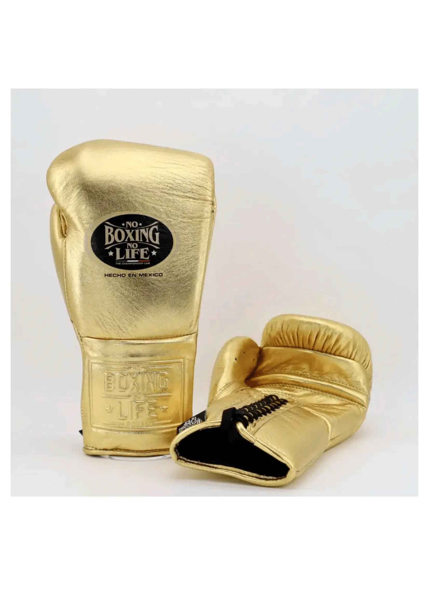 No Boxing No Life Professional Lace-Up Boxing Gloves - Metallic Gold Edition - PunchPro Boxing
