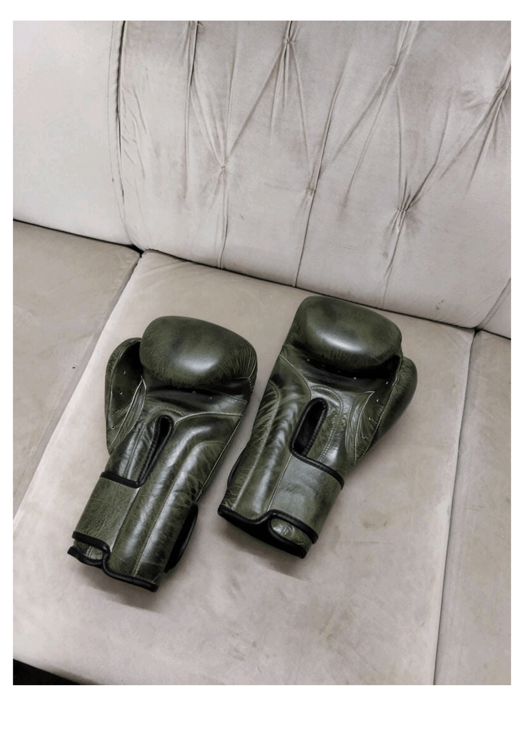 Army Green Leather Boxing Gloves – Velcro Closure | Premium Training & Sparring Gloves (8oz–20oz) - PunchPro Boxing