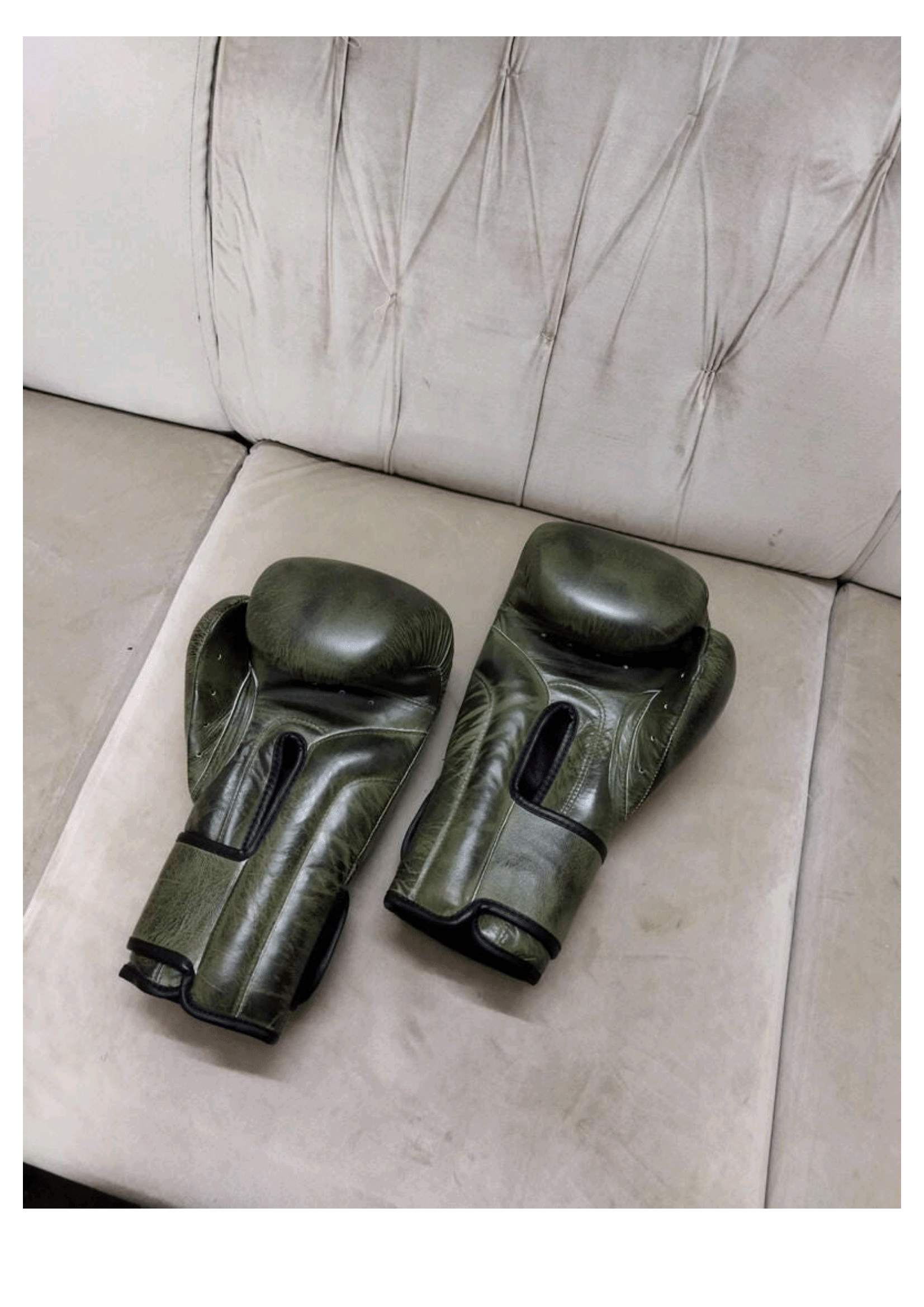 Army Green Leather Boxing Gloves – Velcro Closure | Premium Training & Sparring Gloves (8oz–20oz) - PunchPro Boxing