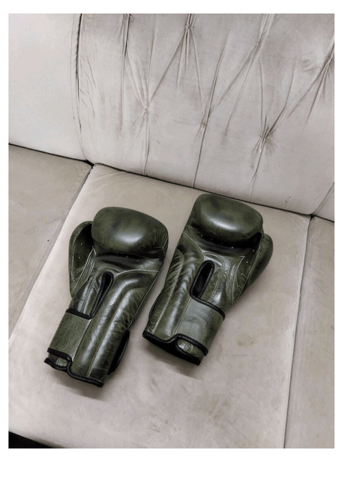 Army Green Leather Boxing Gloves – Velcro Closure | Premium Training & Sparring Gloves (8oz–20oz) - PunchPro Boxing
