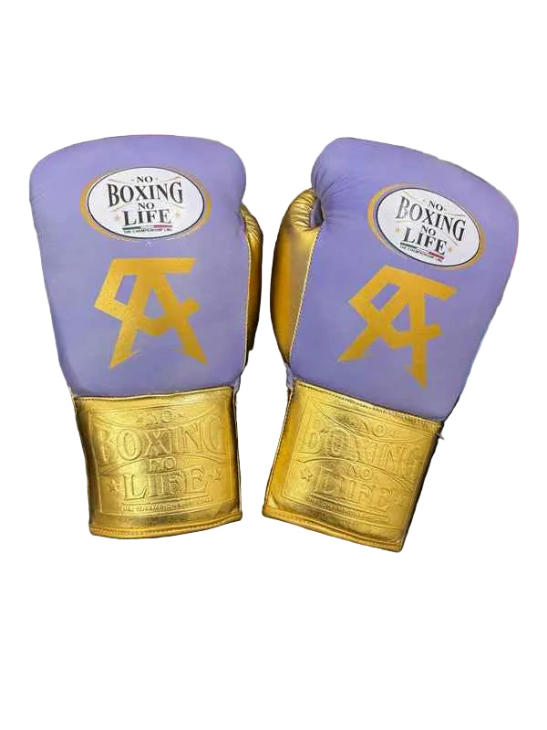 No Boxing No Life Boxing Gloves - Professional Lace-Up Training & Fight Gloves | Purple & Gold Edition | Sizes 8oz–18oz - PunchPro Boxing