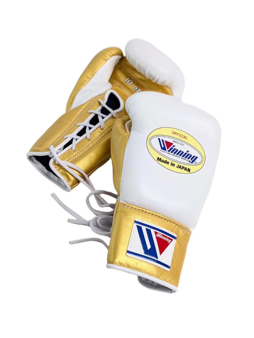 Winning Professional Lace-Up Boxing Gloves - White & Metallic Gold Custom