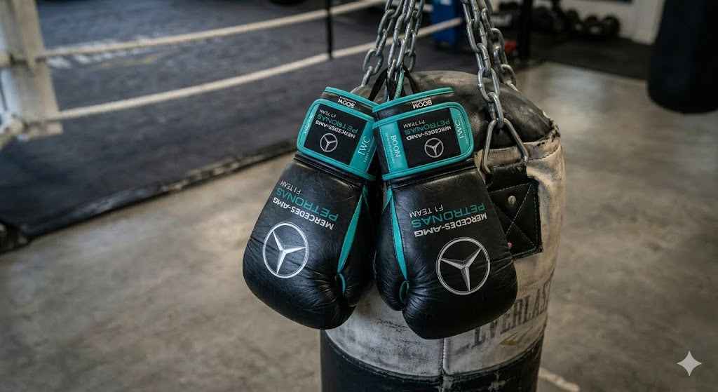 Mercedes-AMG F1  Professional Lace-Up Boxing Gloves - Stealth Black & Petronas Teal - PunchPro Boxing