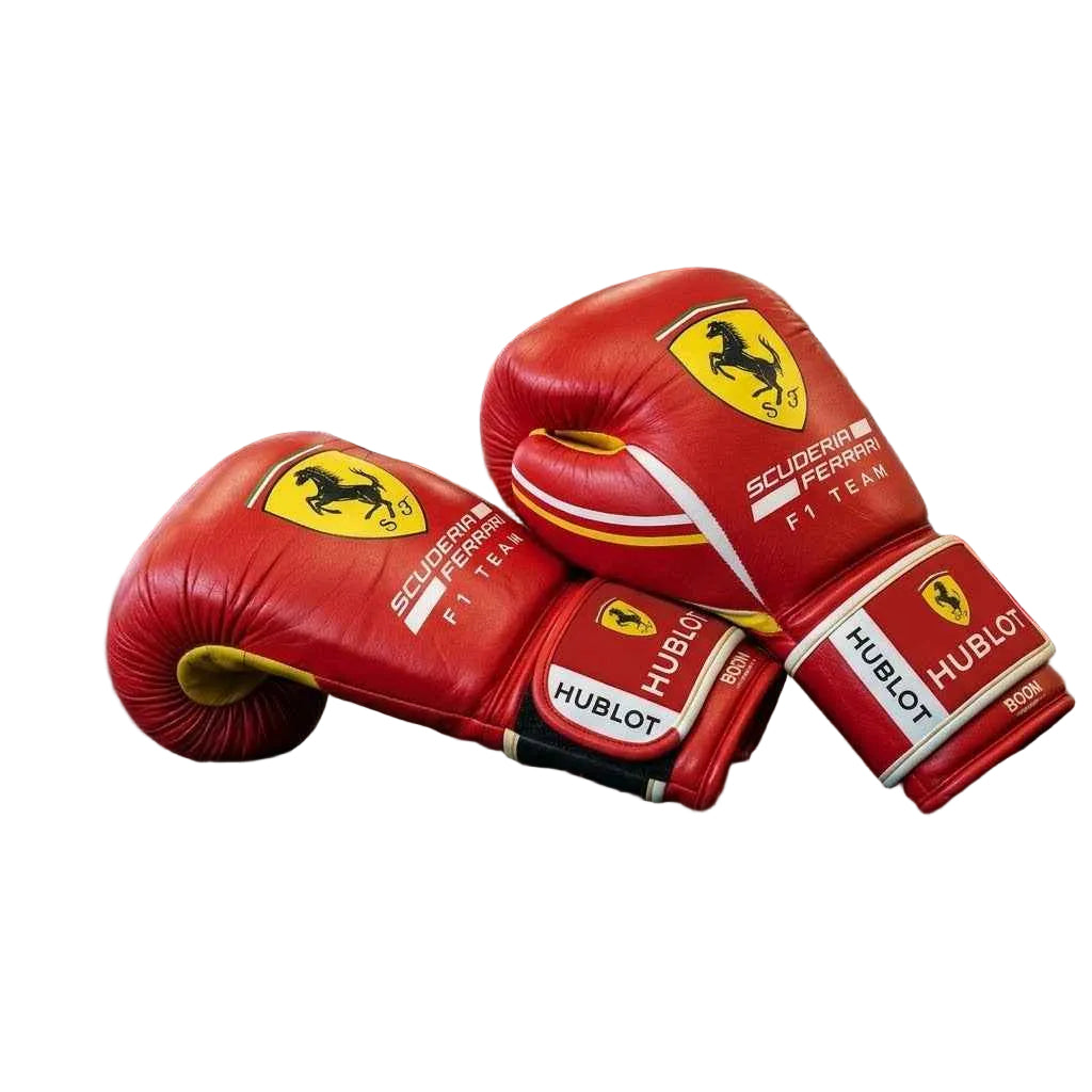 Scuderia Ferrari F1 Team Professional Boxing Gloves - Rosso Corsa & Giallo Custom Edition - PunchPro Boxing