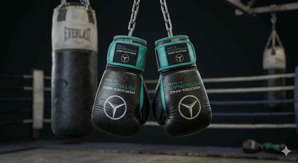 Mercedes-AMG F1  Professional Lace-Up Boxing Gloves - Stealth Black & Petronas Teal - PunchPro Boxing