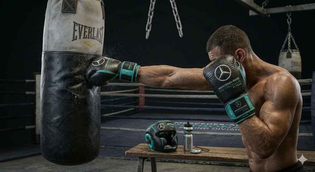 Mercedes-AMG F1  Professional Lace-Up Boxing Gloves - Stealth Black & Petronas Teal - PunchPro Boxing