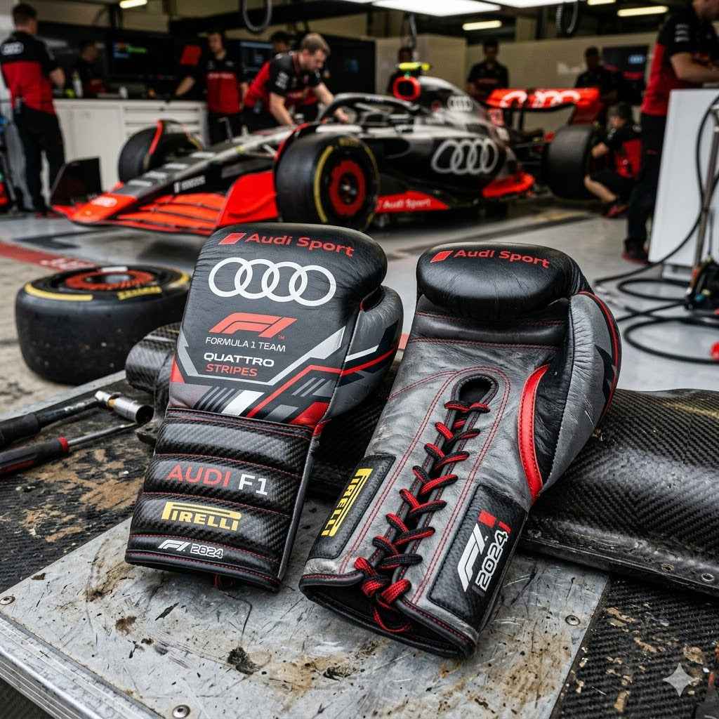 Audi Sport F1 Team Professional Boxing Gloves - Quattro Carbon Stealth Edition - PunchPro Boxing