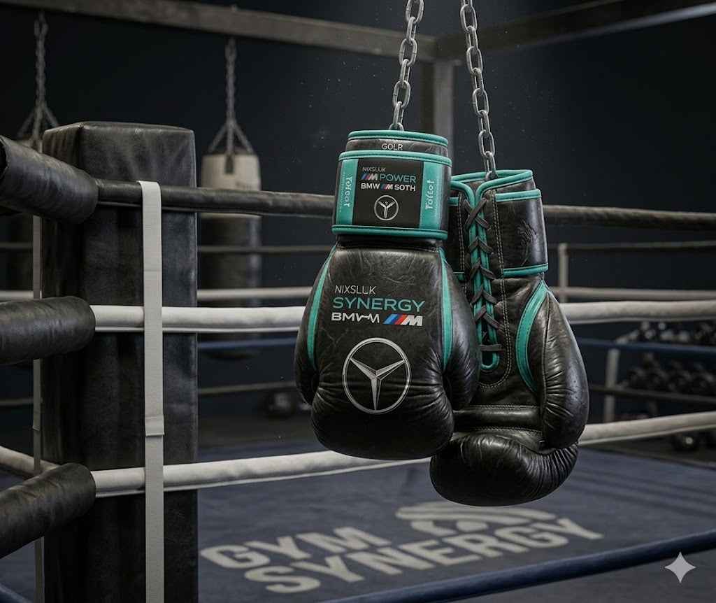 Mercedes-AMG F1  Professional Lace-Up Boxing Gloves - Stealth Black & Petronas Teal - PunchPro Boxing