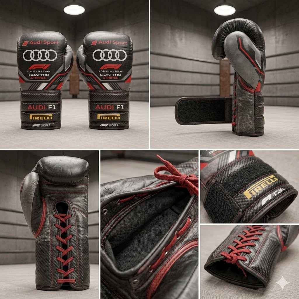 Audi Sport F1 Team Professional Boxing Gloves - Quattro Carbon Stealth Edition - PunchPro Boxing